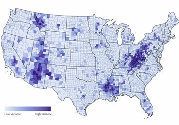 Spatial ARCH model illustrated by spatial clustering of conditional variance across U.S. counties