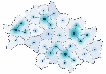 Spatial GARCH framework illustrated by spatially connected regions with local variance propagation between neighbouring locations